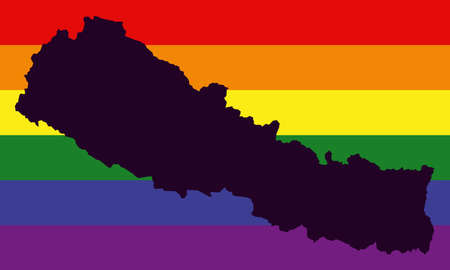 Nepal LGBT map with rainbow color flagの写真素材