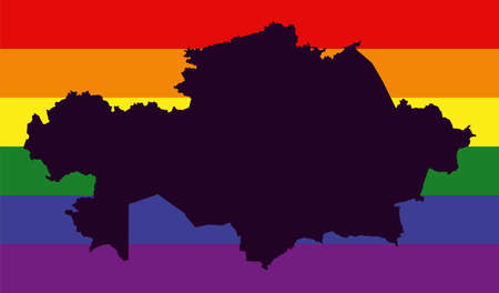 Kazakhstan LGBT map with rainbow color flagの写真素材