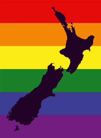 New Zealand LGBT map with rainbow color flagの写真素材