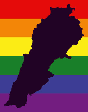 Lebanon LGBT map with rainbow color flagの写真素材