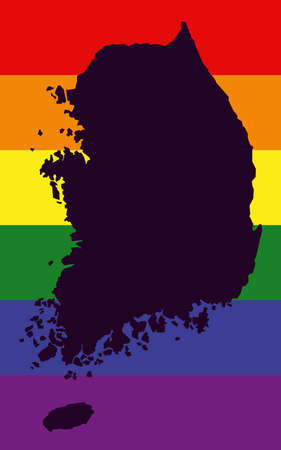 South Korea LGBT map with rainbow color flagの写真素材