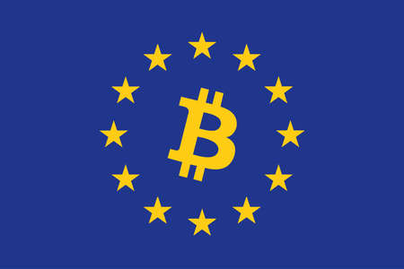 Flag of Europe with Bitcoin symbol in itの写真素材