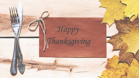 Thanksgiving day.  Decoration for holiday celebration with autumn leavesの写真素材