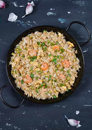 Fried rice with shrimp. Healthy asian foodの写真素材