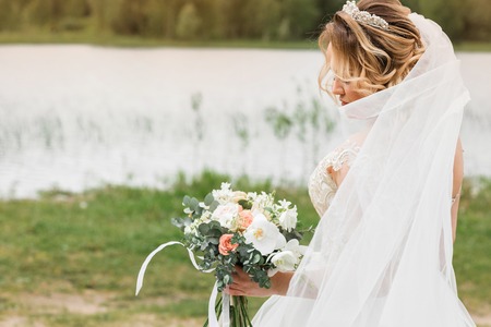 Brides bouquet on the nature. Wedding dayの写真素材