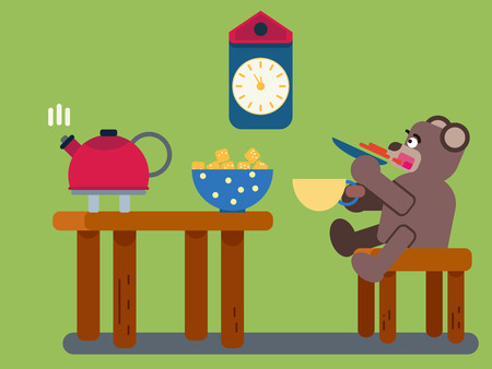 Cartoon brown bear drinks teaのイラスト素材