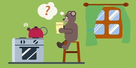 Cartoon brown bear in the kitchen.のイラスト素材