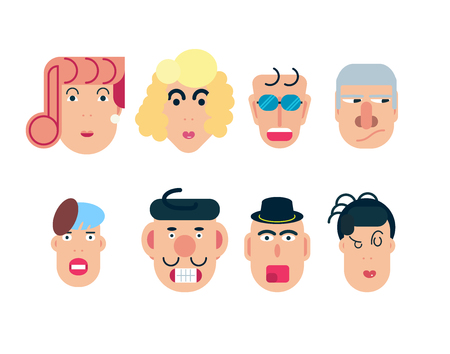 Flat vector characters. Vector avatars with eyes. Smiling happy people. Happy emotions. Vector portraits.のイラスト素材