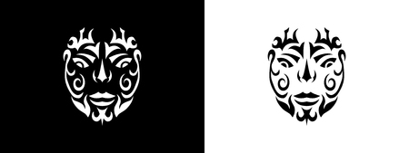 Tribal man portrait, Man portait in tribal style illustration in black and whiteのイラスト素材