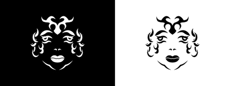 Tribal woman portrait, Woman portait in tribal style illustration in black and whiteのイラスト素材