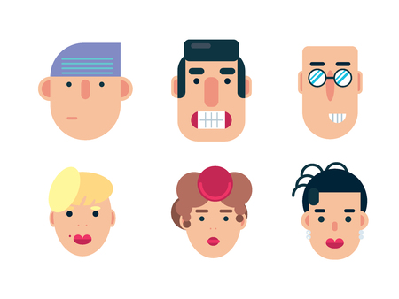 Flat avatar icons, faces, people iconsのイラスト素材