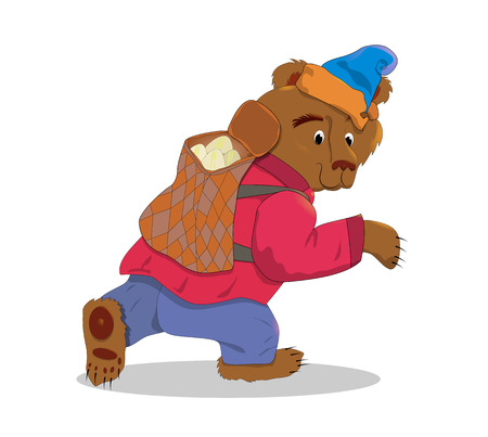 Bear with a box. Animal color illustrationのイラスト素材