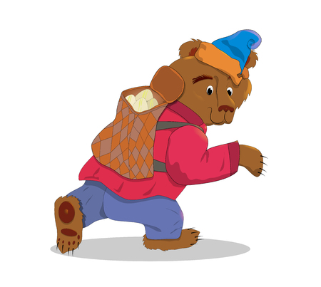 Bear with a box. Animal color illustrationのイラスト素材