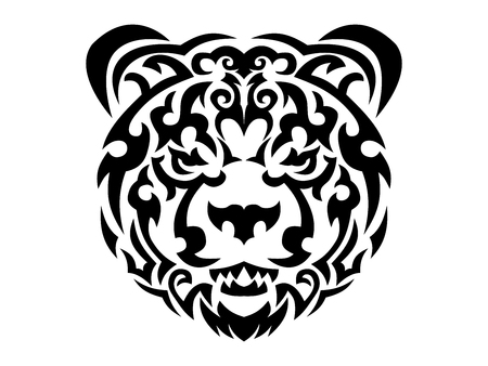Tribal bear print, brown bear in tribal style, ornamental white line bear for t-shirtのイラスト素材