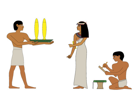 Ancient Egypt noblewoman and servant with beverages, group of people. Egypt murals, Ancient Egypt people, people of the Nyleのイラスト素材