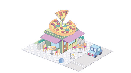 Isometric pizzeria on white background. Modern pizzeria in isometric projection.のイラスト素材