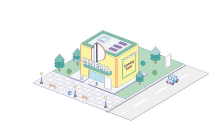 Isometric cinema on white background. Modern cinema in isometric projection.のイラスト素材