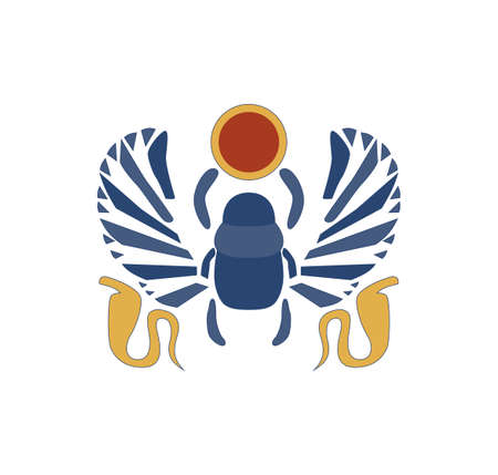 Egypt scarab with wings. Egypt ornamental scarab and wings composition, ornamental element of Ancient Egypt.のイラスト素材