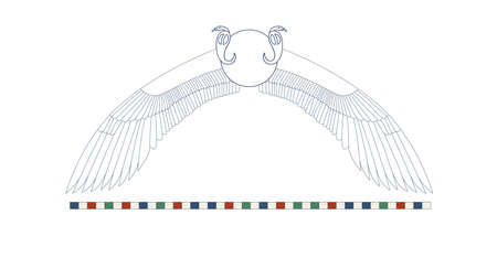 Egypt sun disk with wings. Egypt ornamental wings and snake composition, ornamental element of Ancient Egypt.のイラスト素材