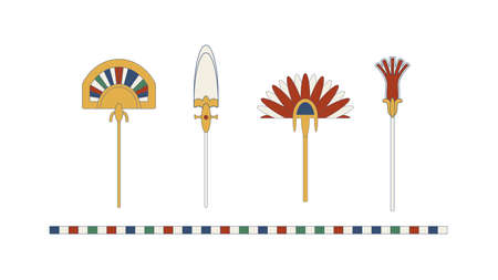 Egypt color fan set. Egypt ornamental fan composition, ornamental element of Ancient Egypt.のイラスト素材
