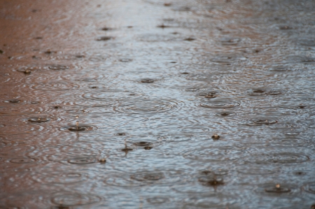 Raindrops in a pool of waterの写真素材