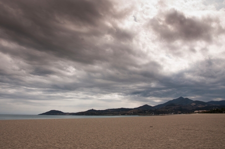 A moutain range with dramatic skyの写真素材