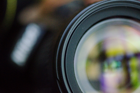 Close-up of a lens of a digital cameraの写真素材