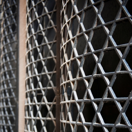 Metal grate over windows the Great Synagogue of Stockholm, Stockholm, Swedenの写真素材