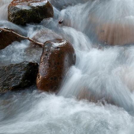 River flowing through rocks, Whistler, British Columbia, Canadaの写真素材