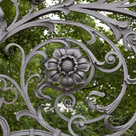 Wrought iron gate of Church of the Saviour on Spilled Blood, St. Petersburg, Russiaの写真素材