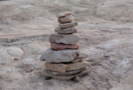 Stack of stones, Amangiri, Canyon Point, Hoodoo Trail, Utah, USAの写真素材