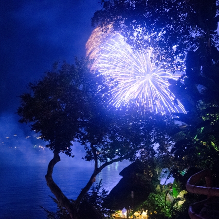 Fireworks display at night, Sayulita, Nayarit, Mexicoの写真素材