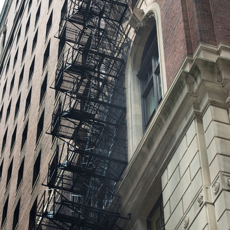 Fire escape on a building, Chicago, Cook County, Illinois, USAの写真素材