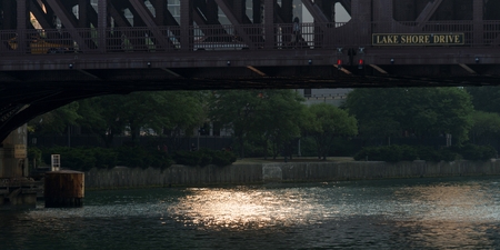Bascule Bridge, Lake Shore Drive, Lake Michigan, Chicago, Cook County, Illinois, USAの写真素材