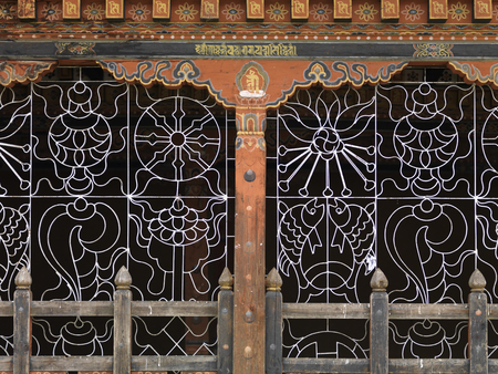 Architectural details at Jambay Lhakhang, Chokhor Valley, Bumthang District, Bhutanの写真素材