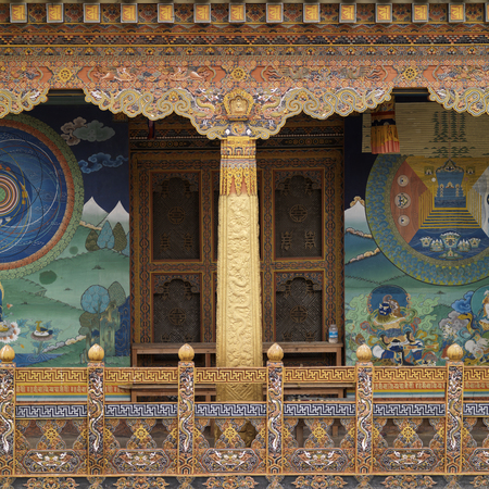 Windows of Punakha Monastery, Punakha, Bhutanの写真素材
