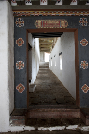 Architectural detail of a doorway at Trongsa Dzong, Trongsa, Bhutanの写真素材