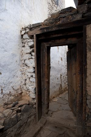 Doorway of Tamchhog Lhakhang, Paro Valley, Paro District, Bhutanの写真素材