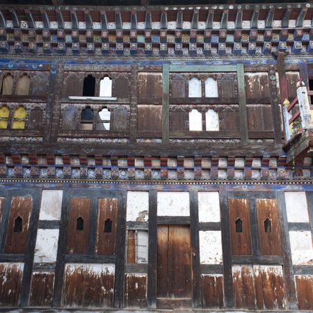 Boarded windows at the Wangdichholing Palace  Bumthang District, Bhutanのeditorial素材
