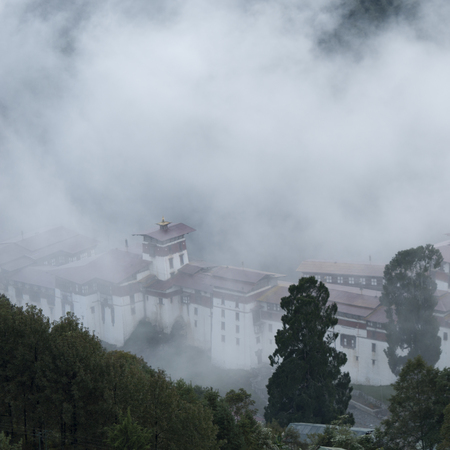 Fog over  Trongsa District in Bhutanの写真素材