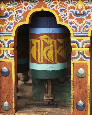Prayer wheels at a temple, Bhutanの写真素材