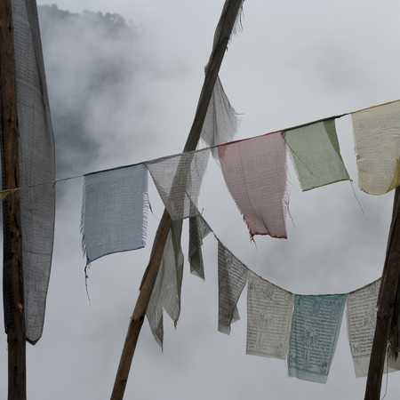 Prayer flags in Trongsa Districtの写真素材