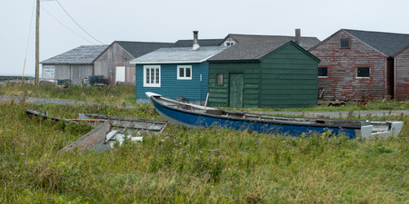 Buildings at fishing village, Sally&rsquo;s Cove, Gros Morne National Park, Newfoundland and Labrador, Canadaのeditorial素材