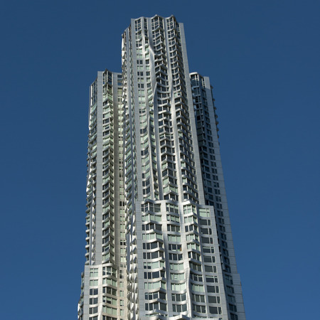Low angle view of a modern skyscraper, Manhattan, New York City, New York State, USA