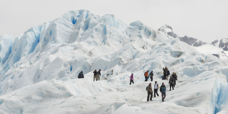 Ice climbers on Perito Moreno Glacier, Los Glaciares National Park, Santa Cruz Province, Patagonia, Argentinaの写真素材
