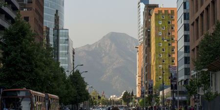Buildings along a street, Santiago, Santiago Metropolitan Region, Chileのeditorial素材