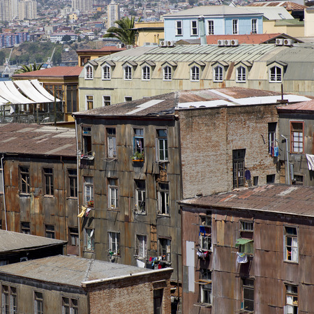 Elevated view of buildings, Valparaiso, Chileの写真素材