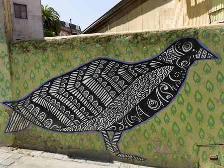 Mural of a bird on wall, Valparaiso, Chileのeditorial素材