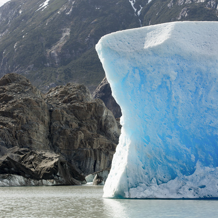 View of iceberg in lake, Grey Glacier, Grey Lake, Torres del Paine National Park, Patagonia, Chileの写真素材