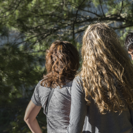 Rear view of women in Paro Valley, Bhutanの写真素材
